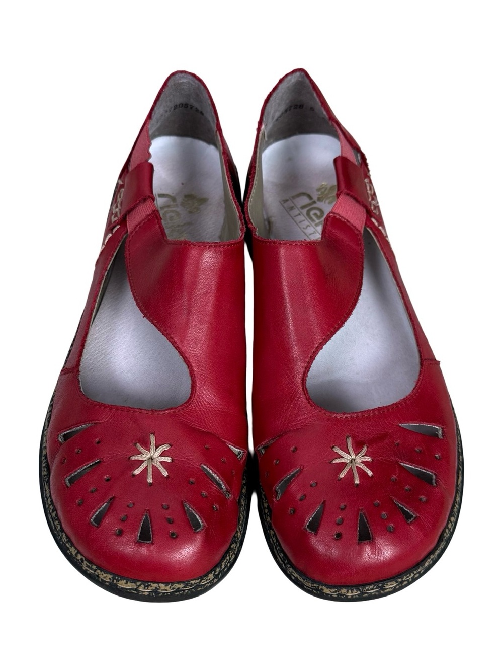 Rieker Daisy Red Mary Janeās Slip-On Leather Comfort Shoes Size 9 - Picture 2 of 12